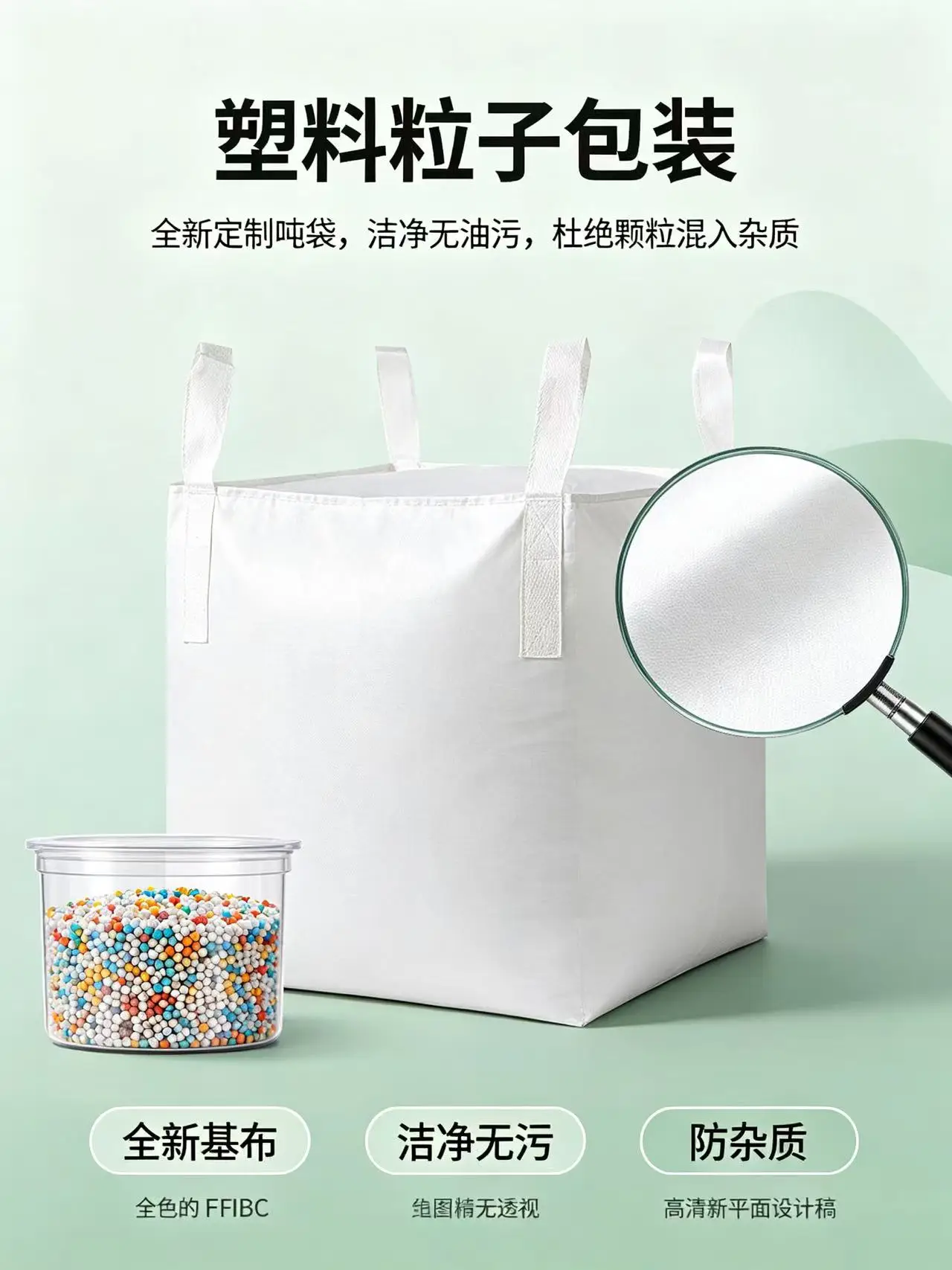 FIBC bulk bag for plastic pellets resin granules packaging