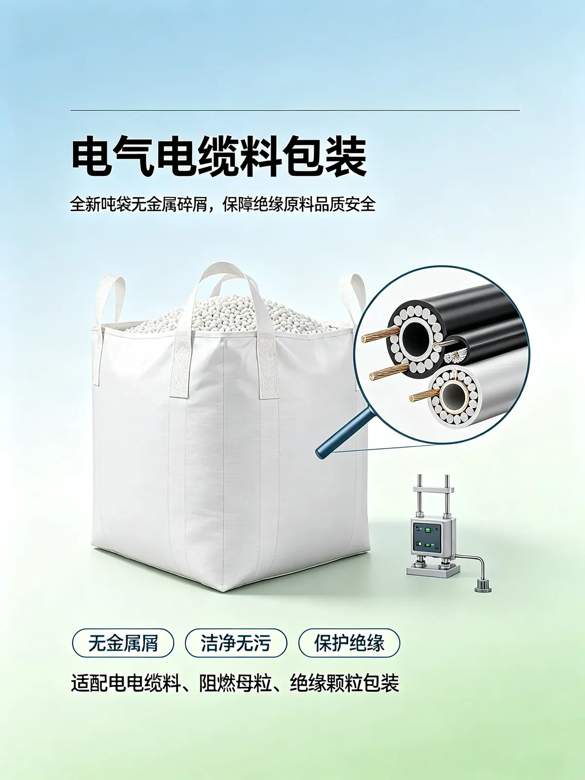 Metal free clean ton bag for cable compound insulation material